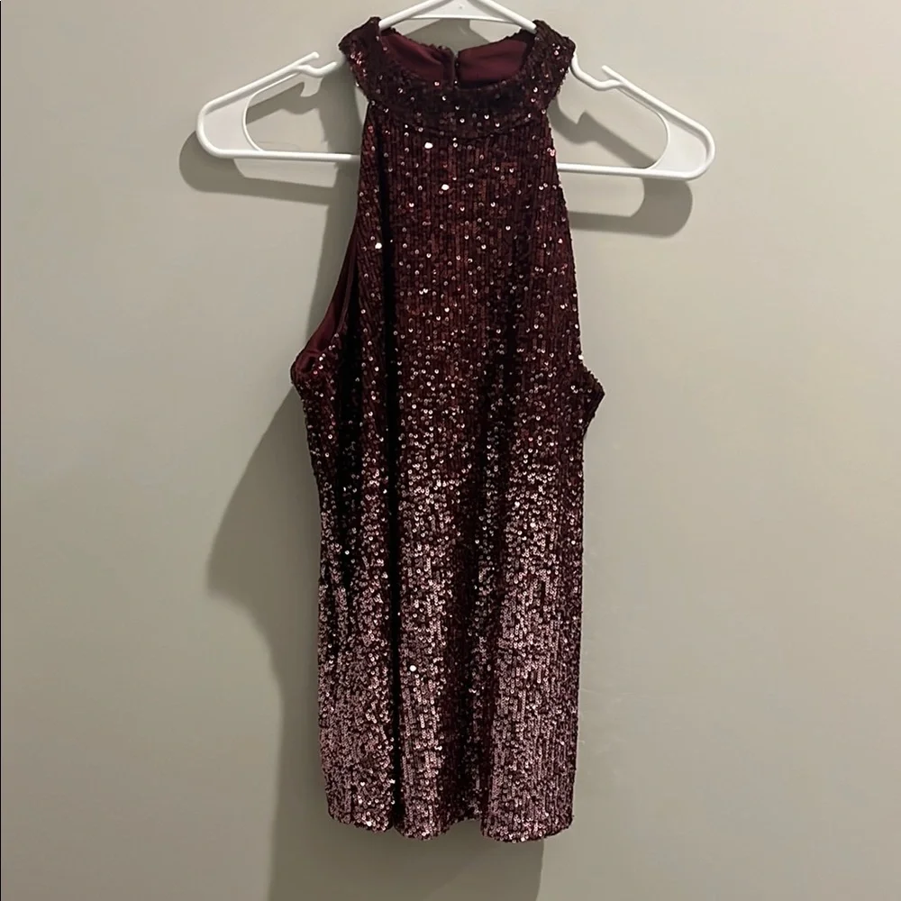 Women’s Cable & Gauge Burgundy Sequin Halter Top Size Small - Picture 10 of 12